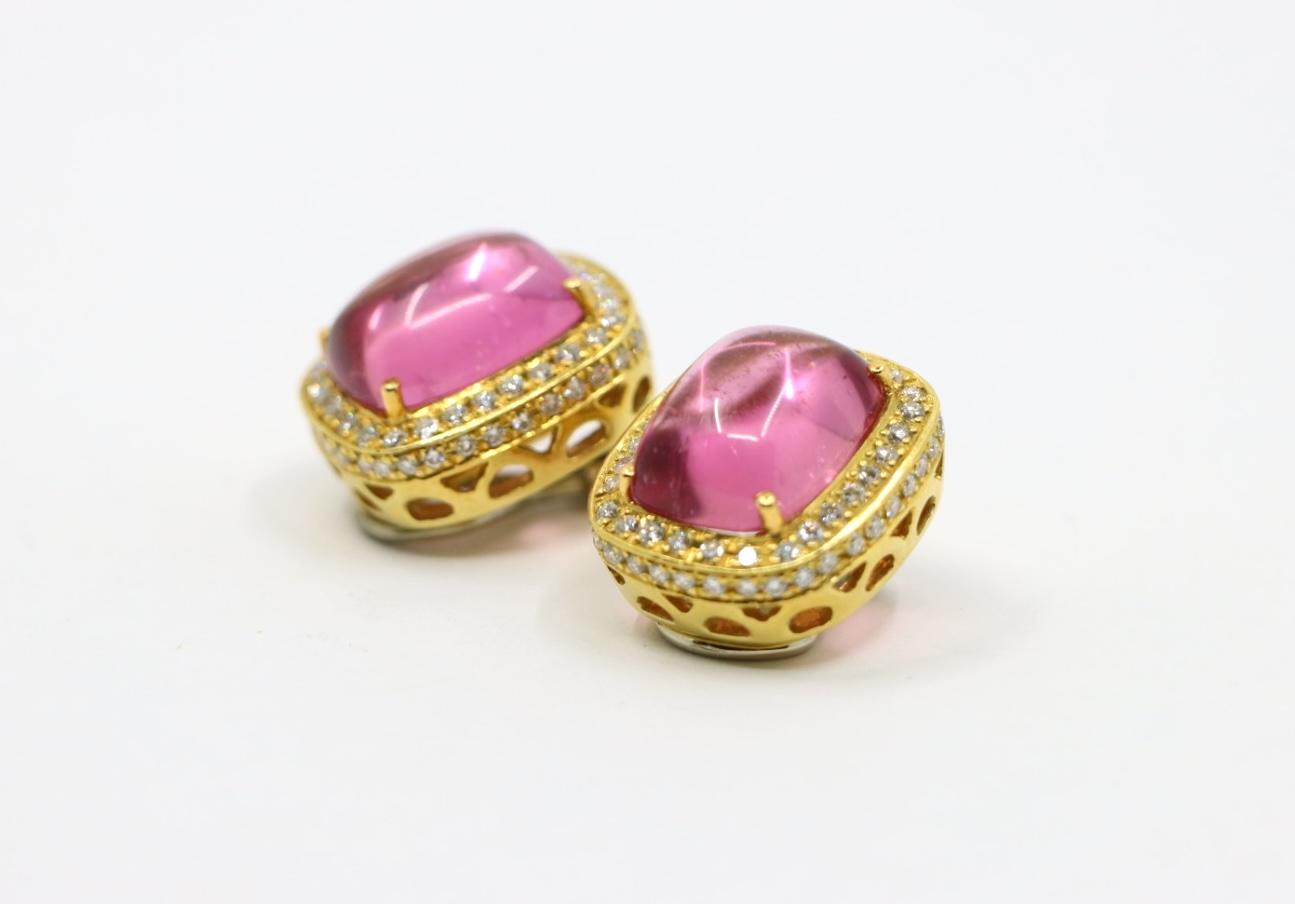 ANF 18K Gold Pink Tourmaline Diamonds Earring