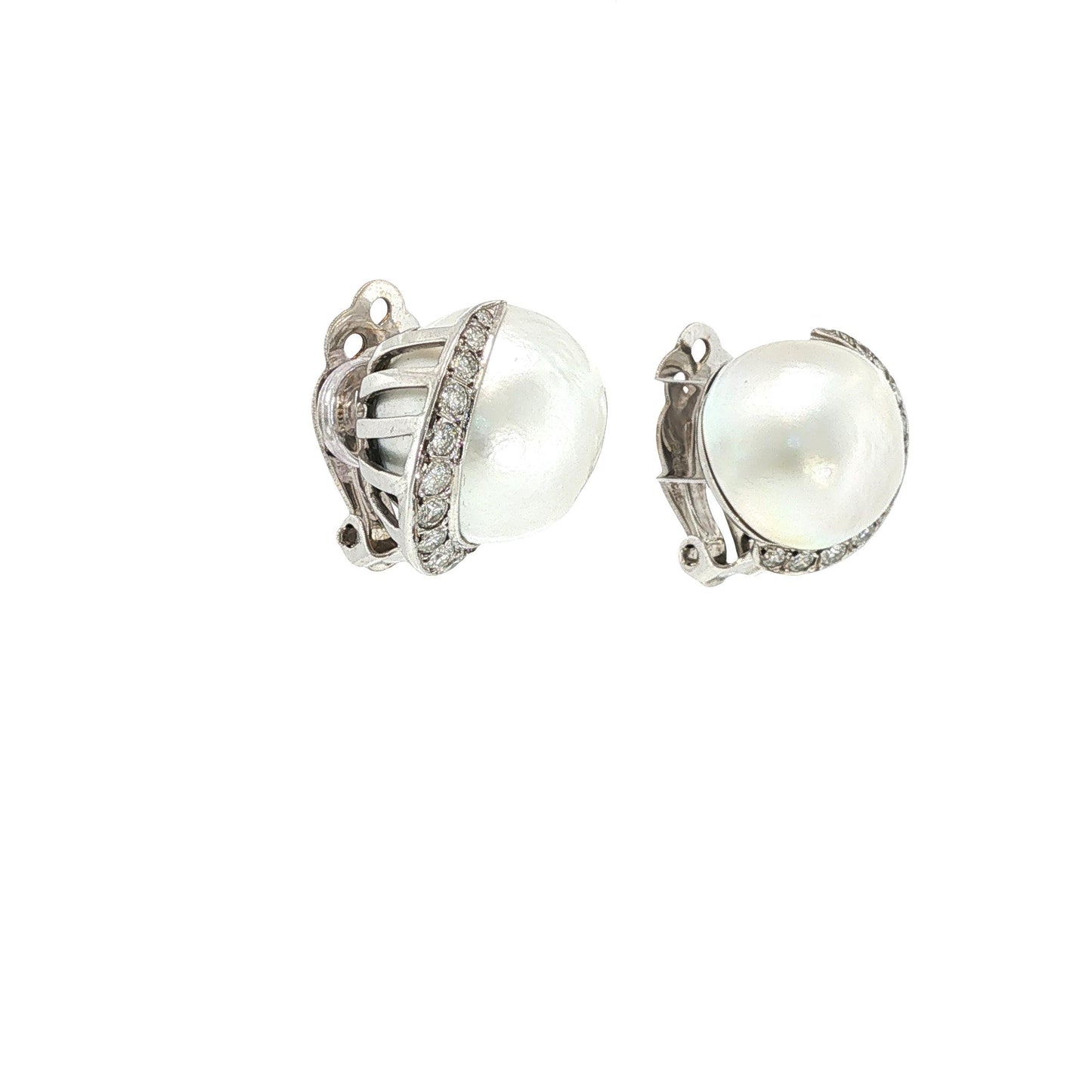 Vintage Seaman Schepps 14K White Gold Pearl and Diamond Earrings
