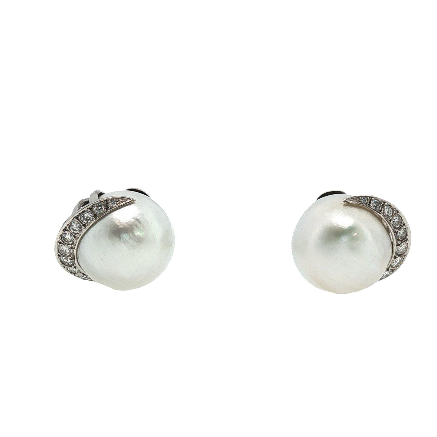 Vintage Seaman Schepps 14K White Gold Pearl and Diamond Earrings