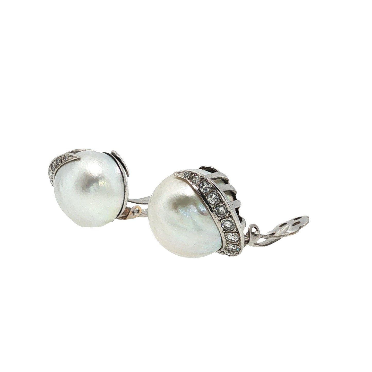 Vintage Seaman Schepps 14K White Gold Pearl and Diamond Earrings