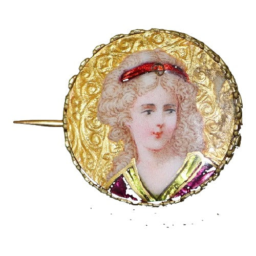 Antique 18K Gold Enamel Brooch Pin