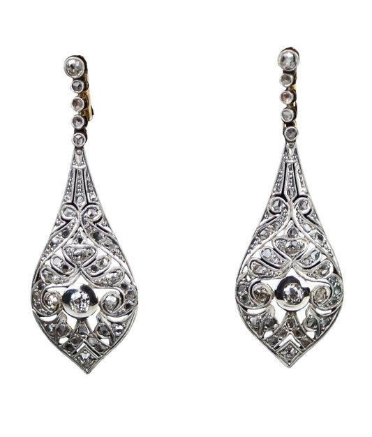 Vintage Pair of Platinum & 18K Gold Diamond Earrings