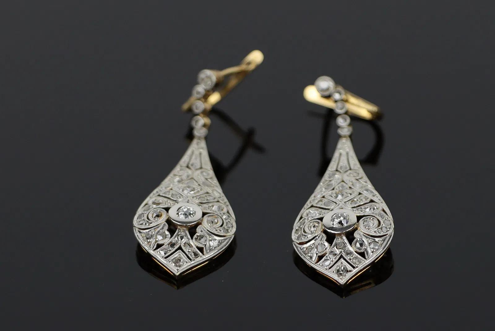 Vintage Pair of Platinum & 18K Gold Diamond Earrings