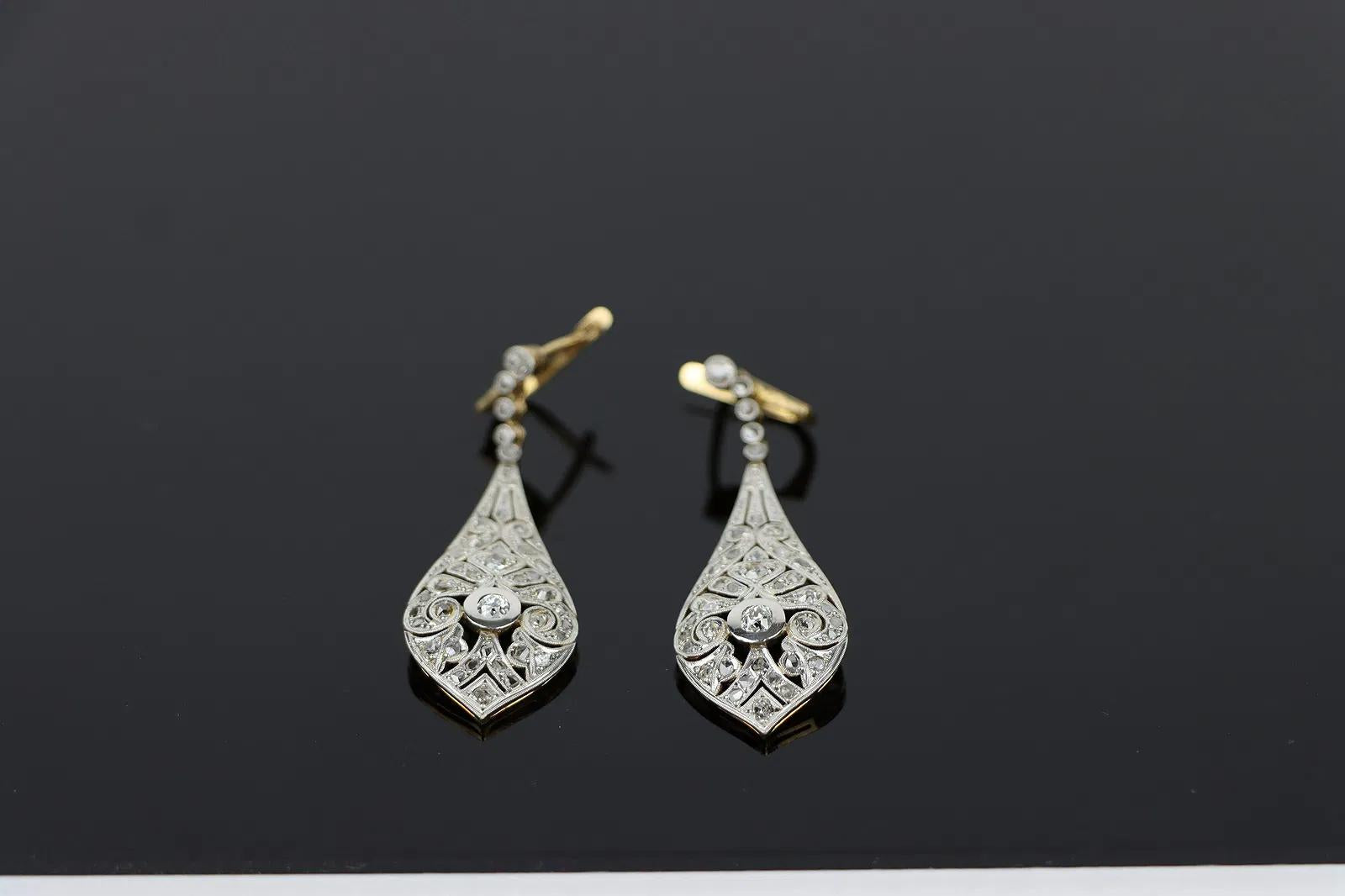 Vintage Pair of Platinum & 18K Gold Diamond Earrings