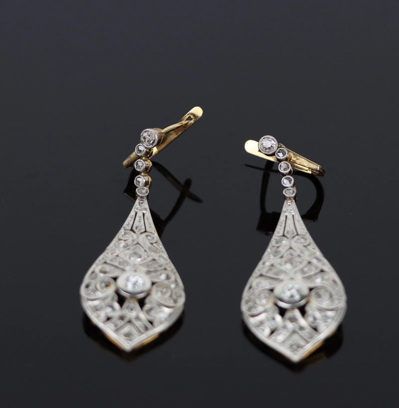 Vintage Pair of Platinum & 18K Gold Diamond Earrings