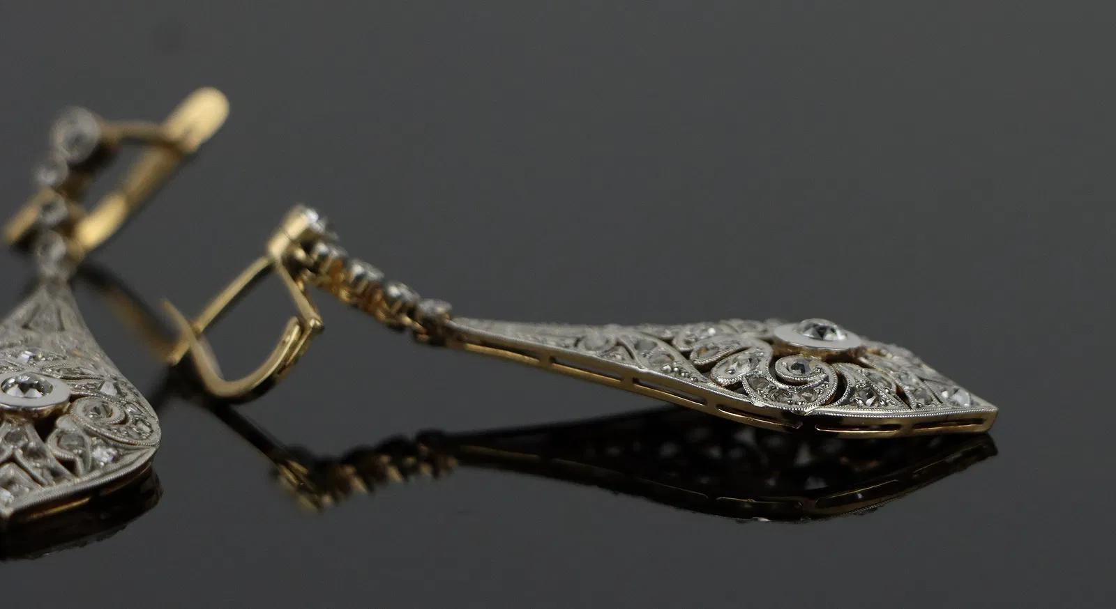 Vintage Pair of Platinum & 18K Gold Diamond Earrings