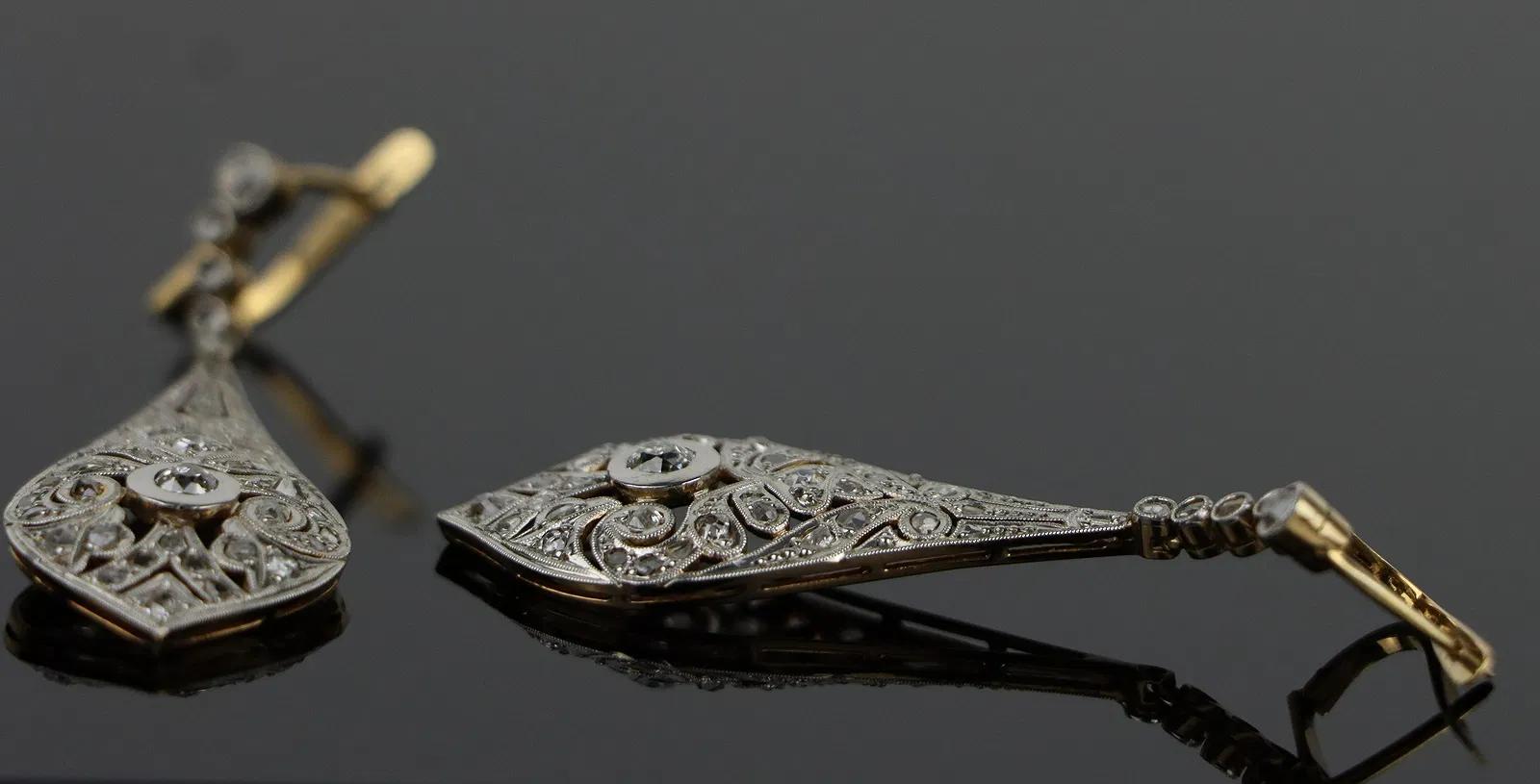 Vintage Pair of Platinum & 18K Gold Diamond Earrings