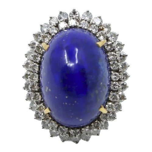 Large 14K Gold Lapis Lazuli Diamonds Ring