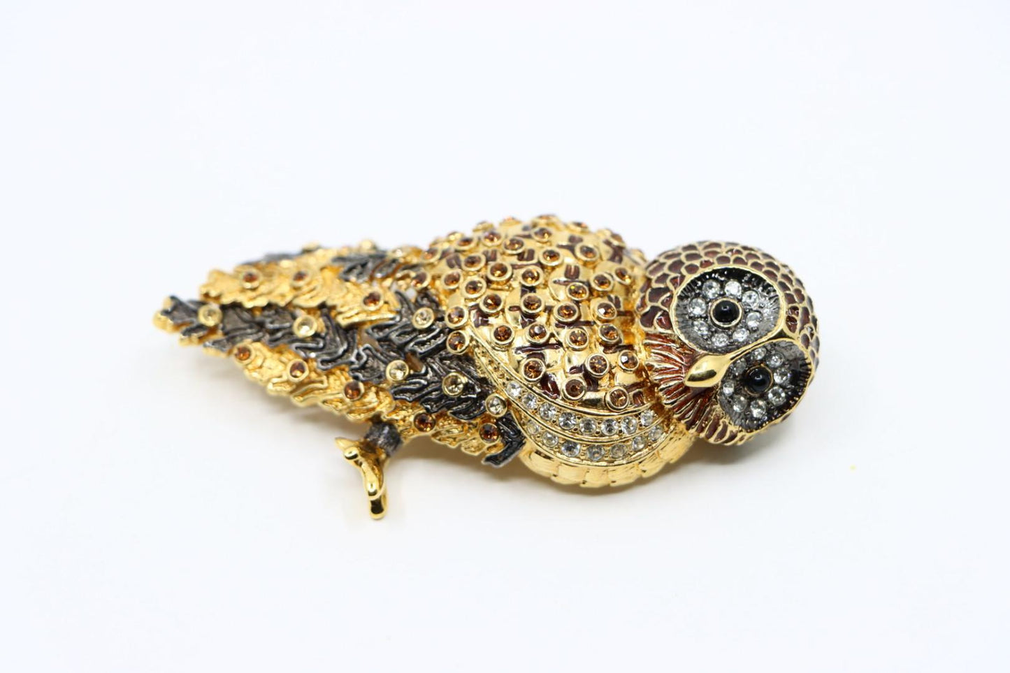 Vintage Signed Nolan Miller Gold Tone Rhinestone Owl Brooch Pin