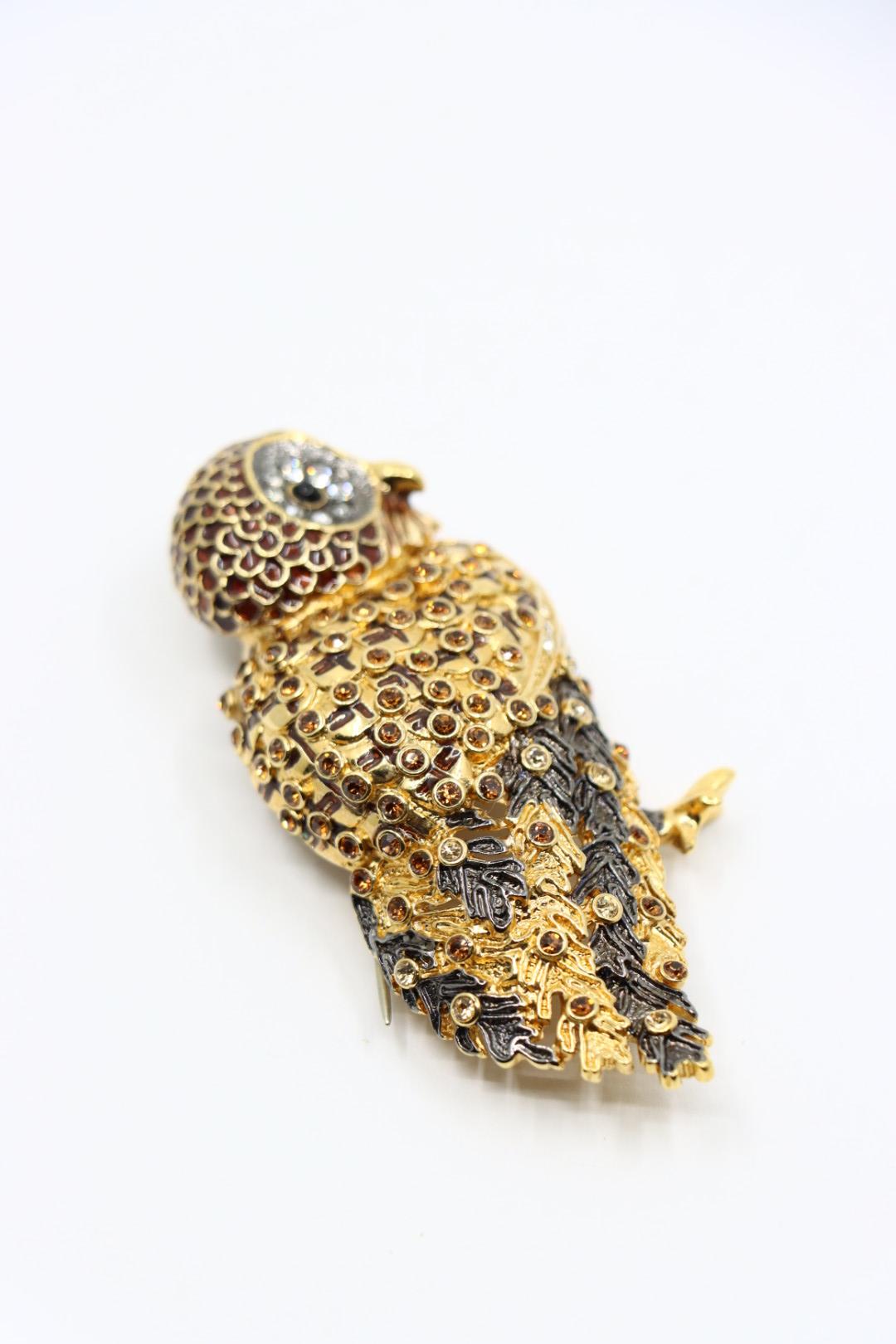 Vintage Signed Nolan Miller Gold Tone Rhinestone Owl Brooch Pin