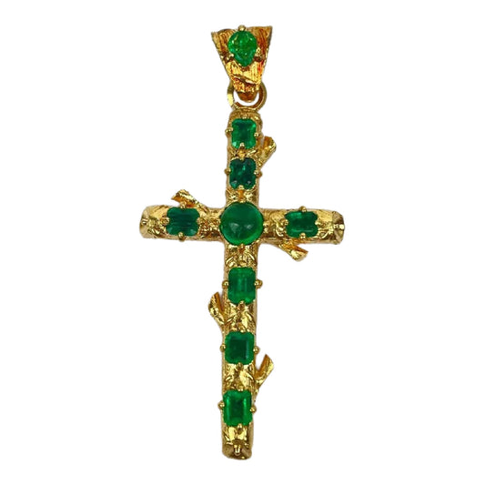 Vintage 18k Gold Emerald Cross Pendant