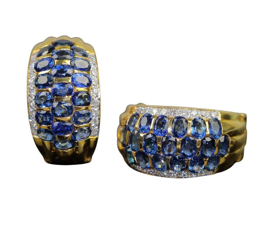 Vintage 18K Gold Diamond and Sapphire Huggie Earrings