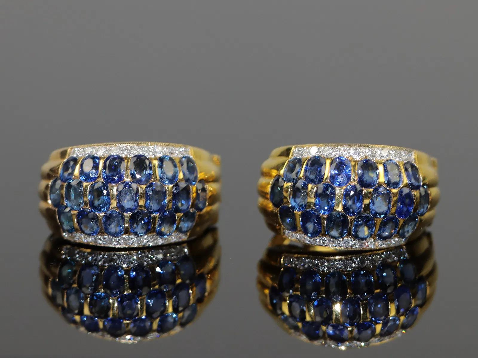 Vintage 18K Gold Diamond and Sapphire Huggie Earrings
