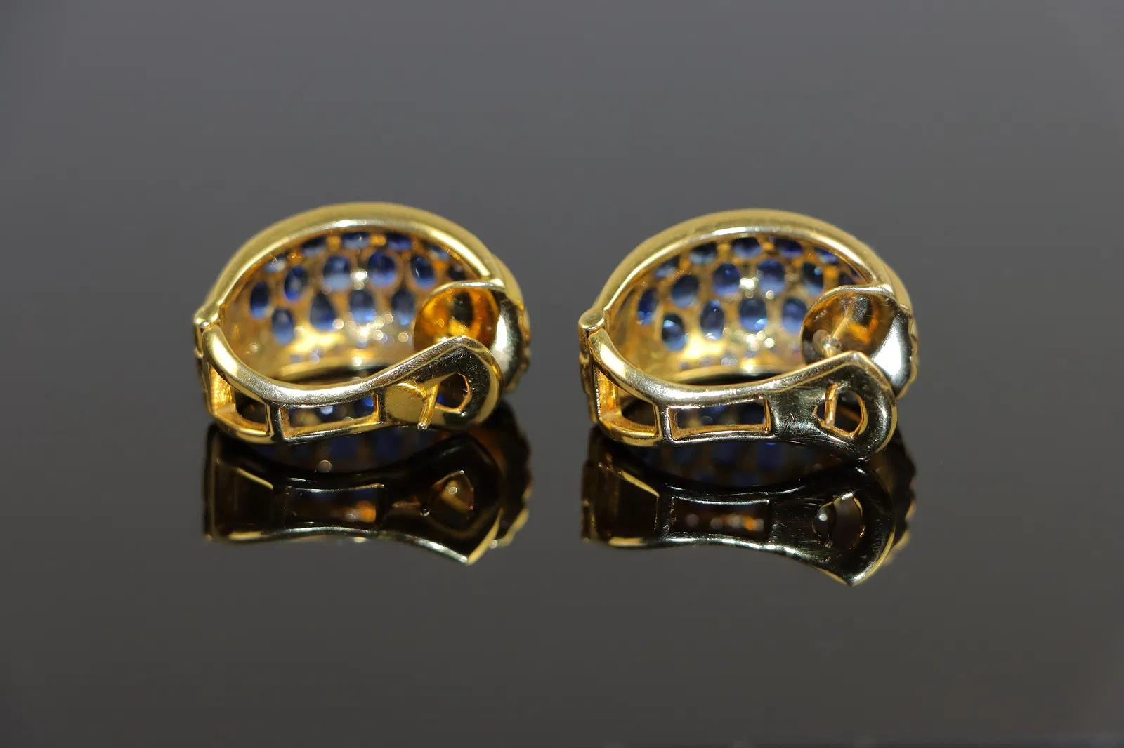Vintage 18K Gold Diamond and Sapphire Huggie Earrings