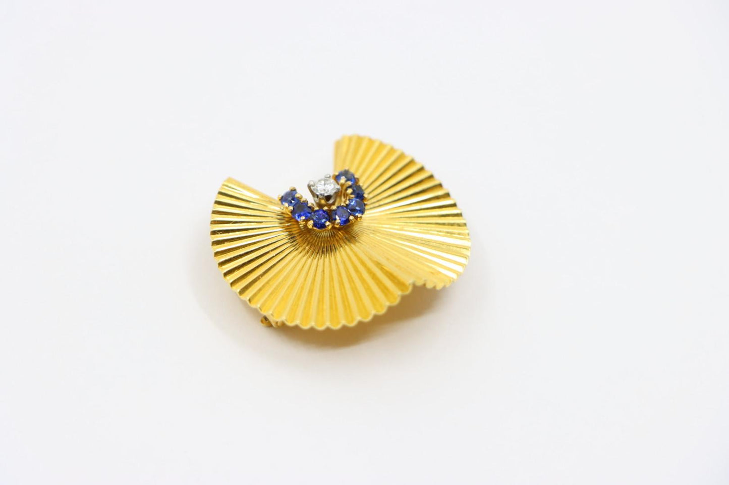 Cartier Retro 18K Gold Sapphire Diamond Brooch