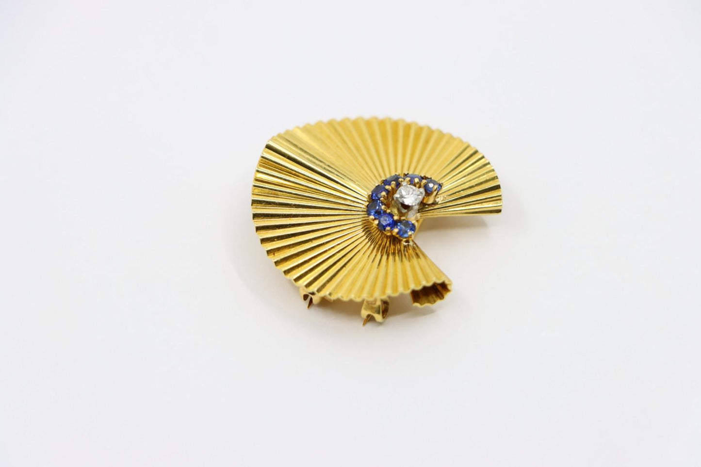 Cartier Retro 18K Gold Sapphire Diamond Brooch