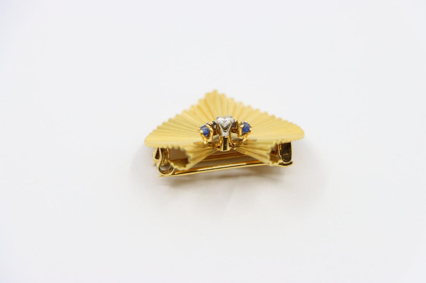 Cartier Retro 18K Gold Sapphire Diamond Brooch