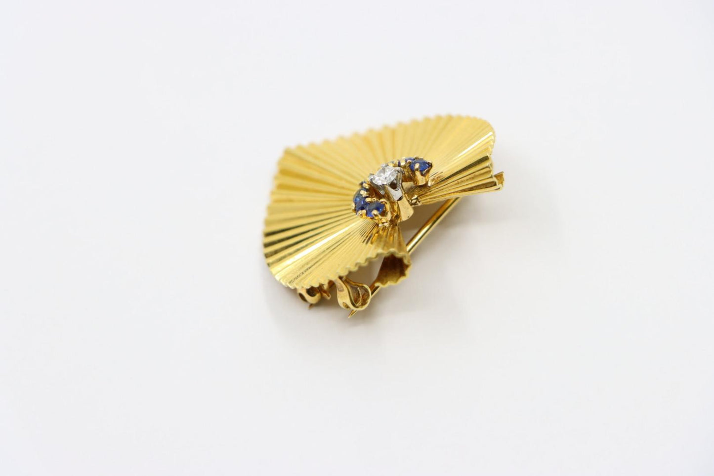 Cartier Retro 18K Gold Sapphire Diamond Brooch