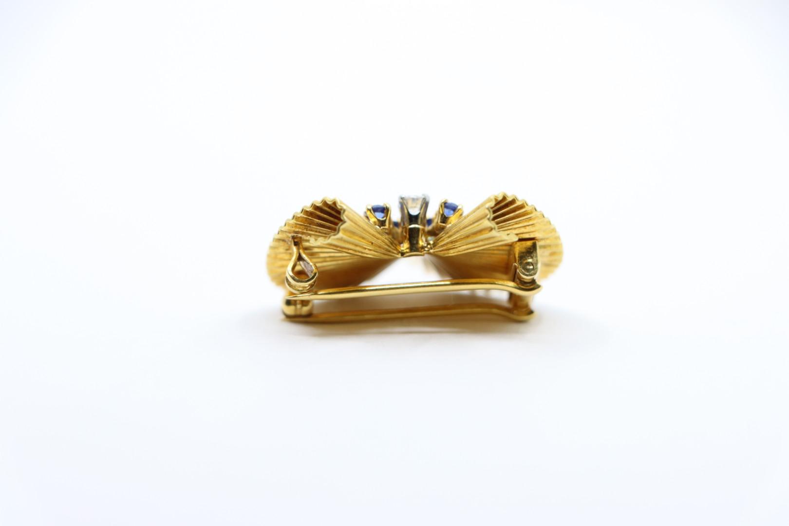 Cartier Retro 18K Gold Sapphire Diamond Brooch