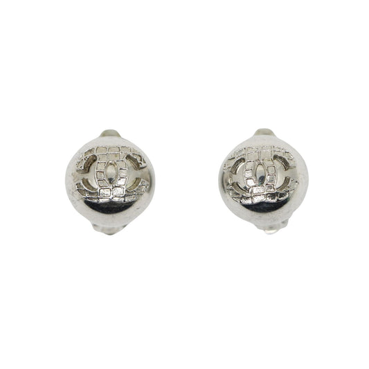 Chanel Silver Tone Double C Logo Round Earring