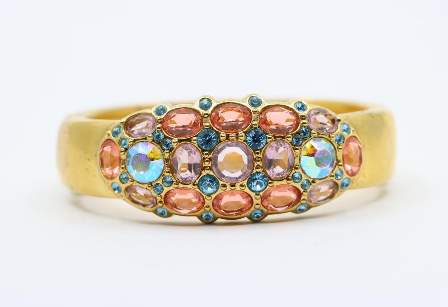 Vintage Swarovski Gold Tone Pink & Blue & Purple Rhinestone Bracelet