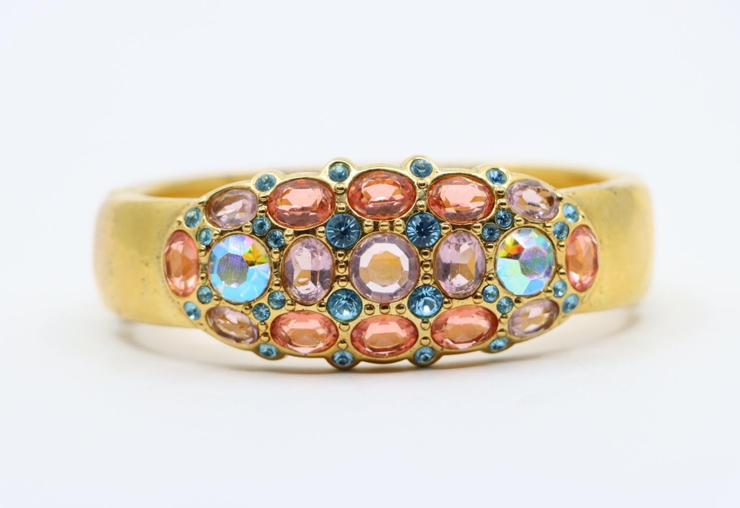 Vintage Swarovski Gold Tone Pink & Blue & Purple Rhinestone Bracelet