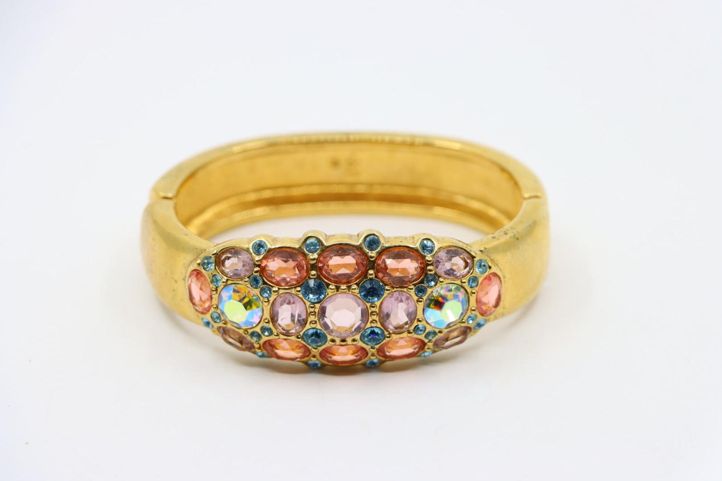 Vintage Swarovski Gold Tone Pink & Blue & Purple Rhinestone Bracelet