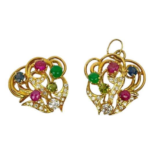 Pair of 18k Gold Ruby Sapphire Emerald Diamond Peridot Earrings