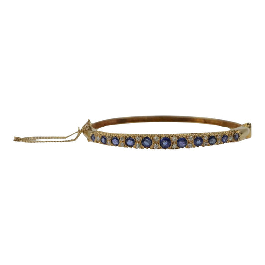 Vintage 14K Gold Diamond Sapphire Bangle