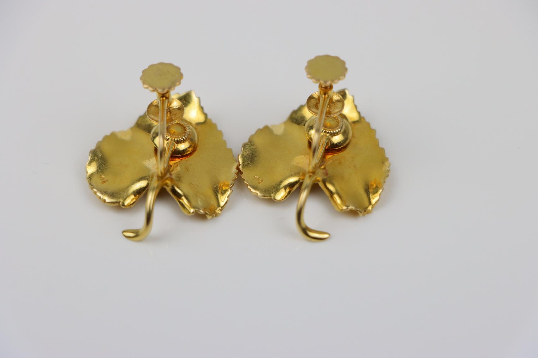 Fine 14K Gold Brooch Pin Earring Set