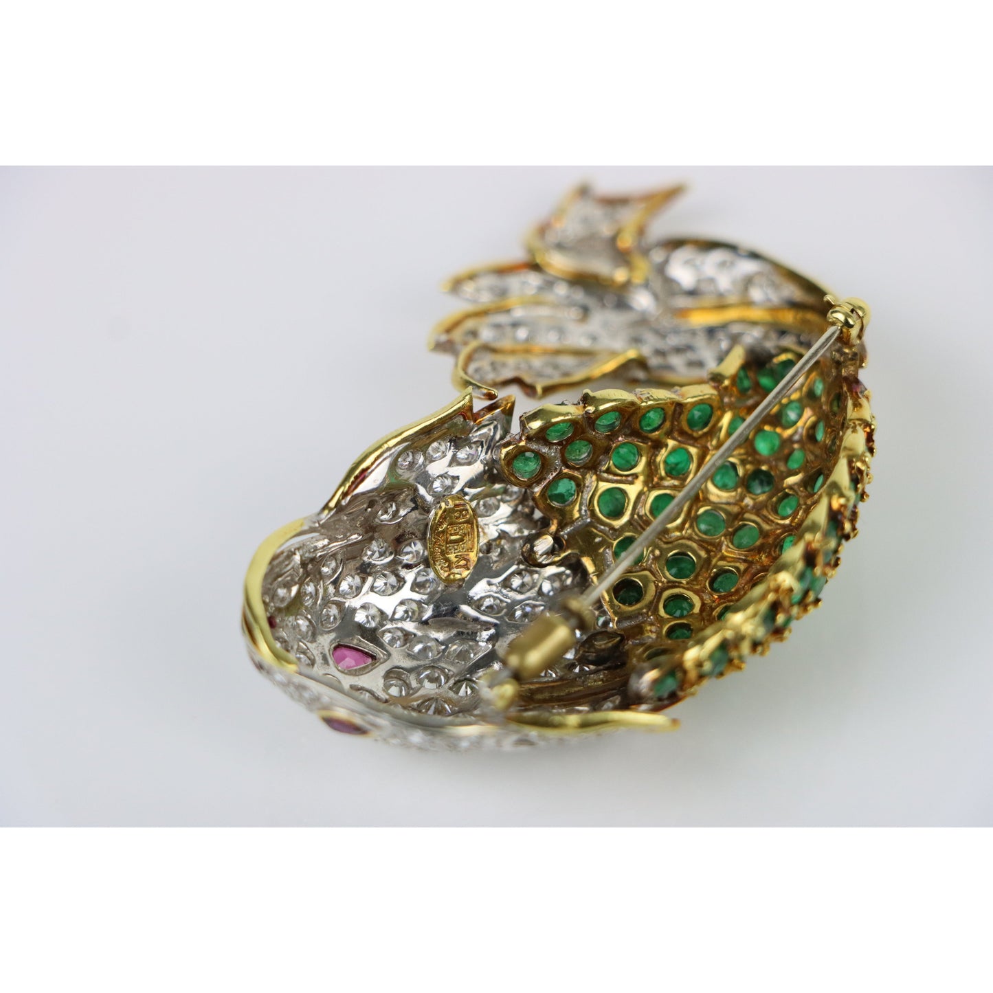 La Triomphe 18K Gold Diamond Emerald Ruby Fish Brooch Pin