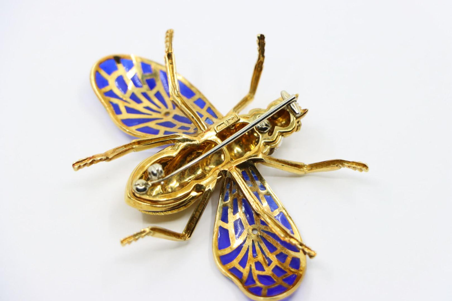 Vintage 18K Gold Diamond Enamel Bee Brooch Pin