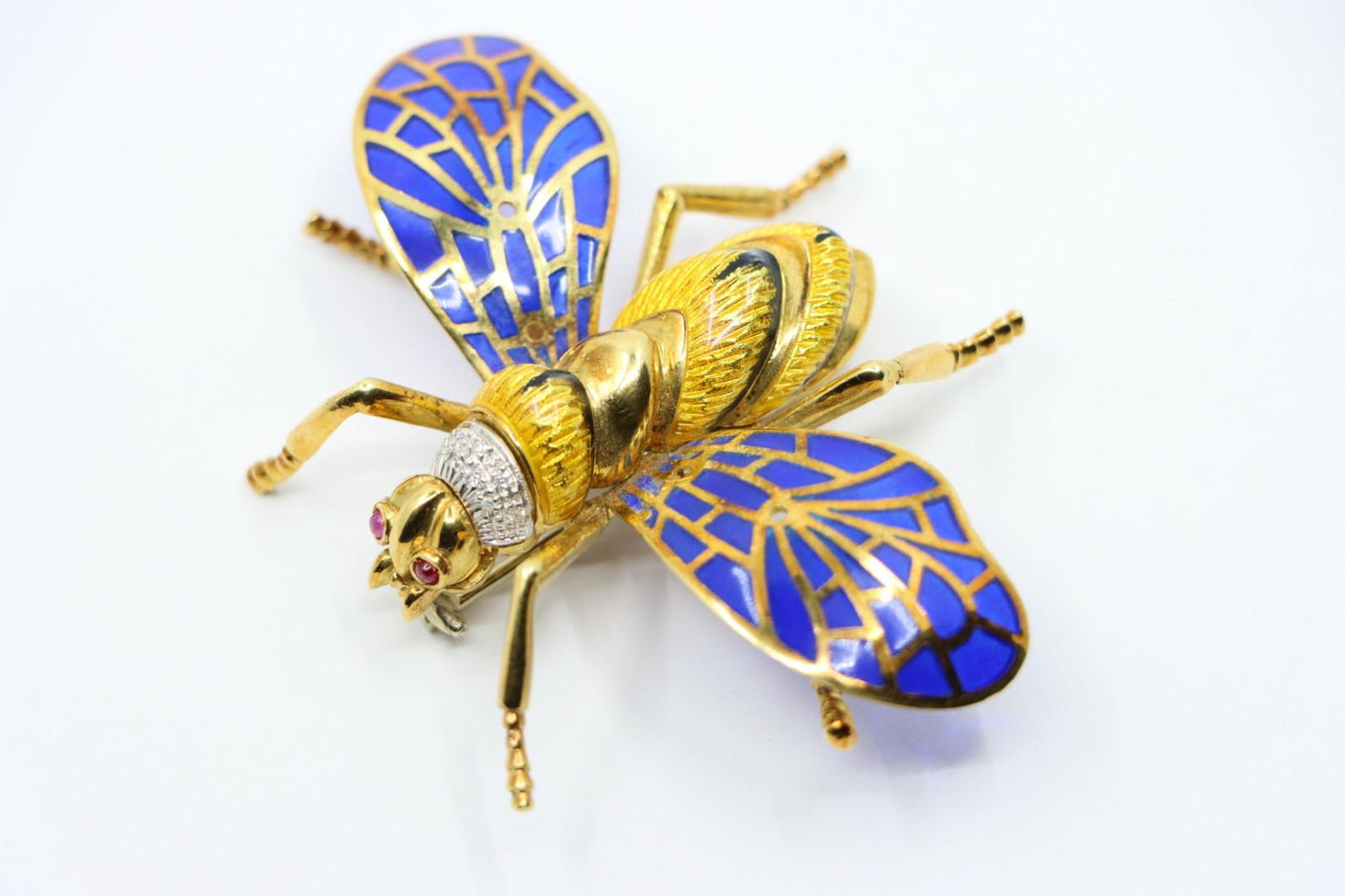 Vintage 18K Gold Diamond Enamel Bee Brooch Pin