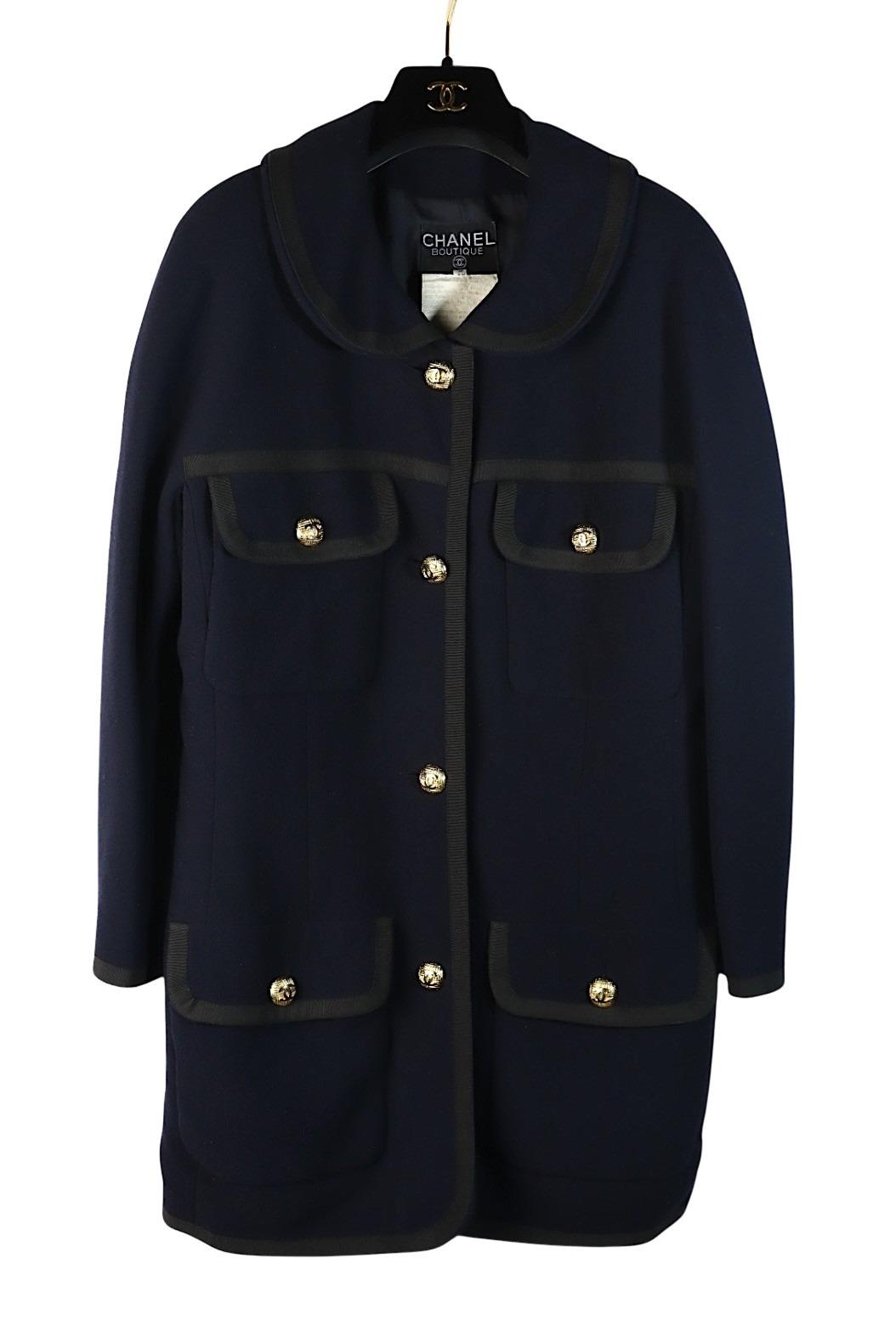 Vintage 1996 Chanel Classic Navy Wool Long Jacket