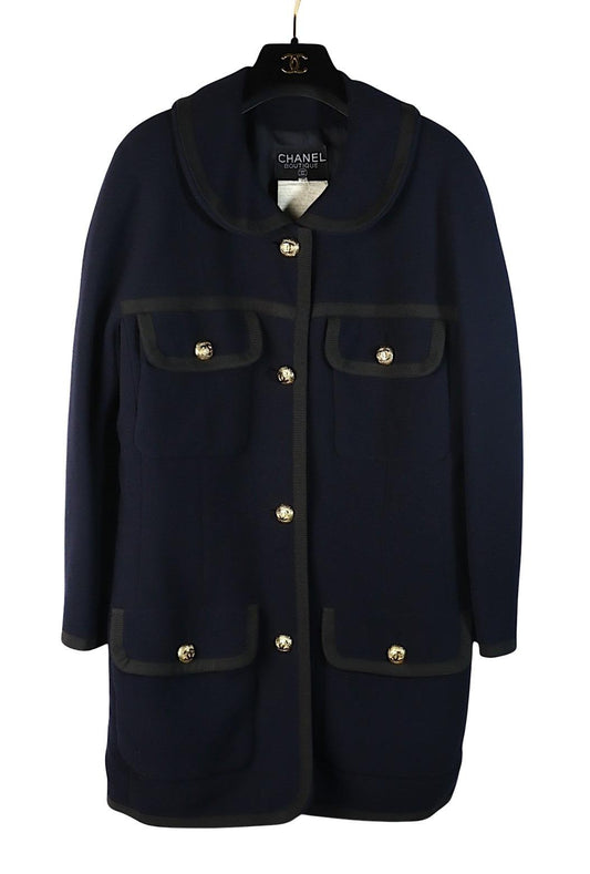Vintage 1996 Chanel Classic Navy Wool Long Jacket