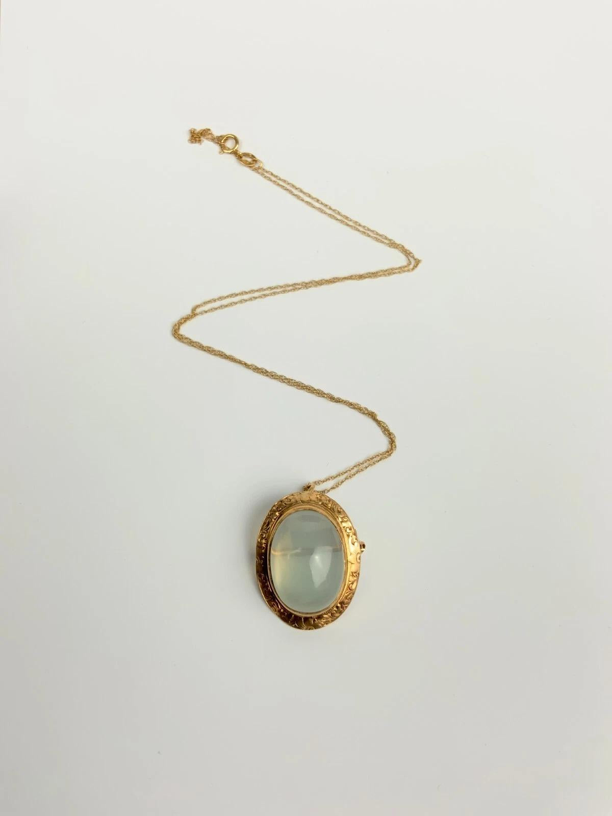 A Vintage Changeable 14K Gold Moon Stone Pendant Brooch Pin Necklace