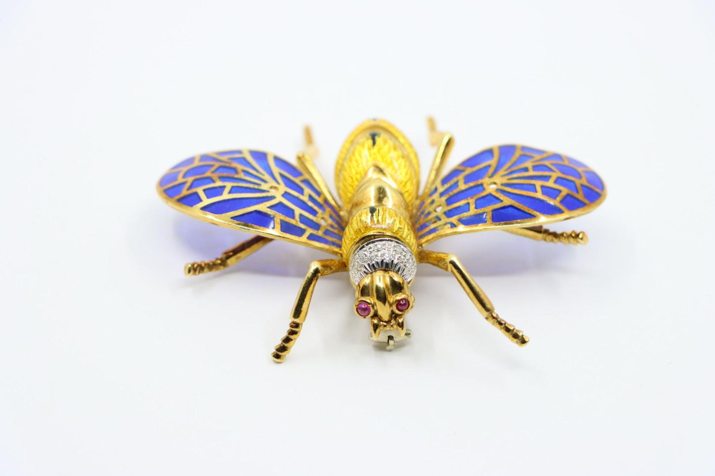 Vintage 18K Gold Diamond Enamel Bee Brooch Pin