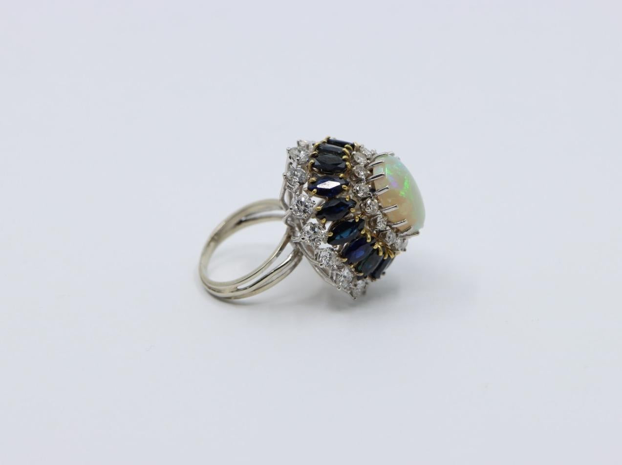 Vintage 14K White Gold Opal Sapphire Diamond Ring