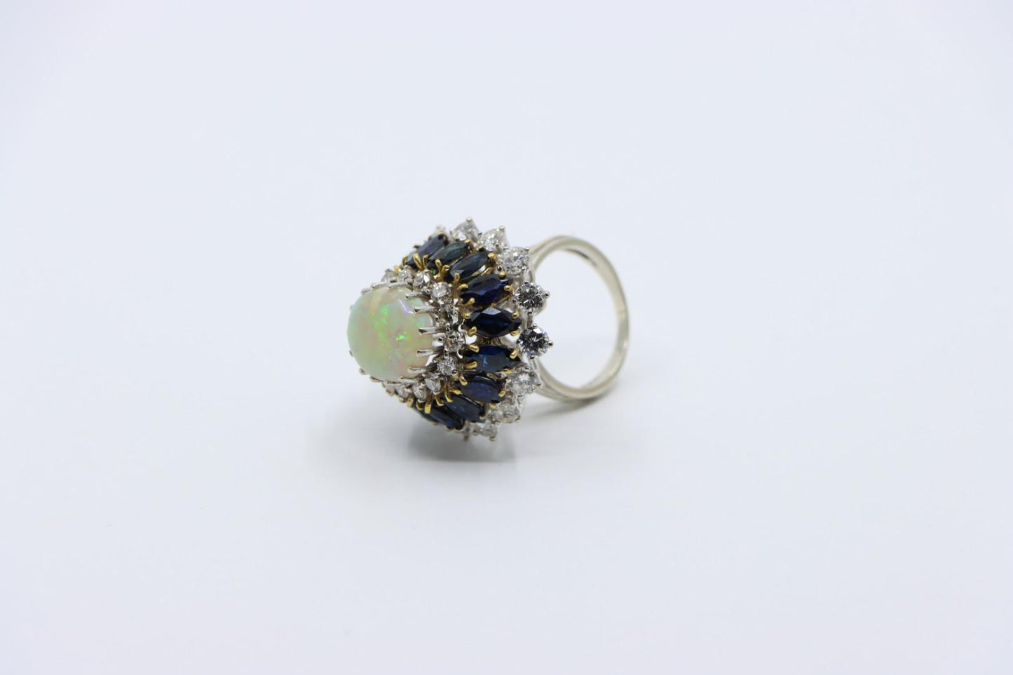 Vintage 14K White Gold Opal Sapphire Diamond Ring