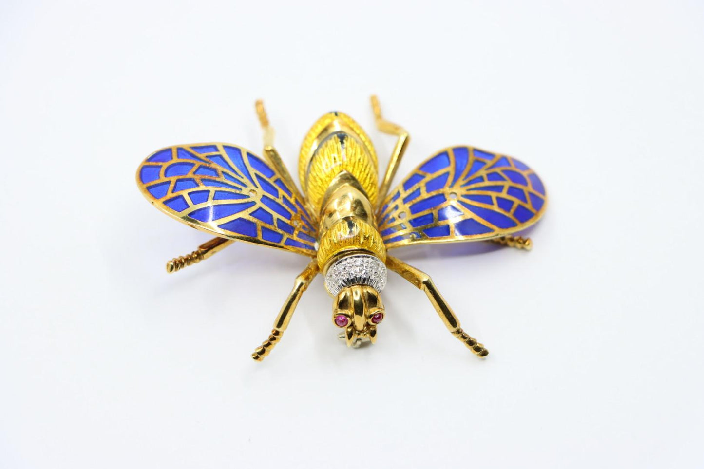 Vintage 18K Gold Diamond Enamel Bee Brooch Pin