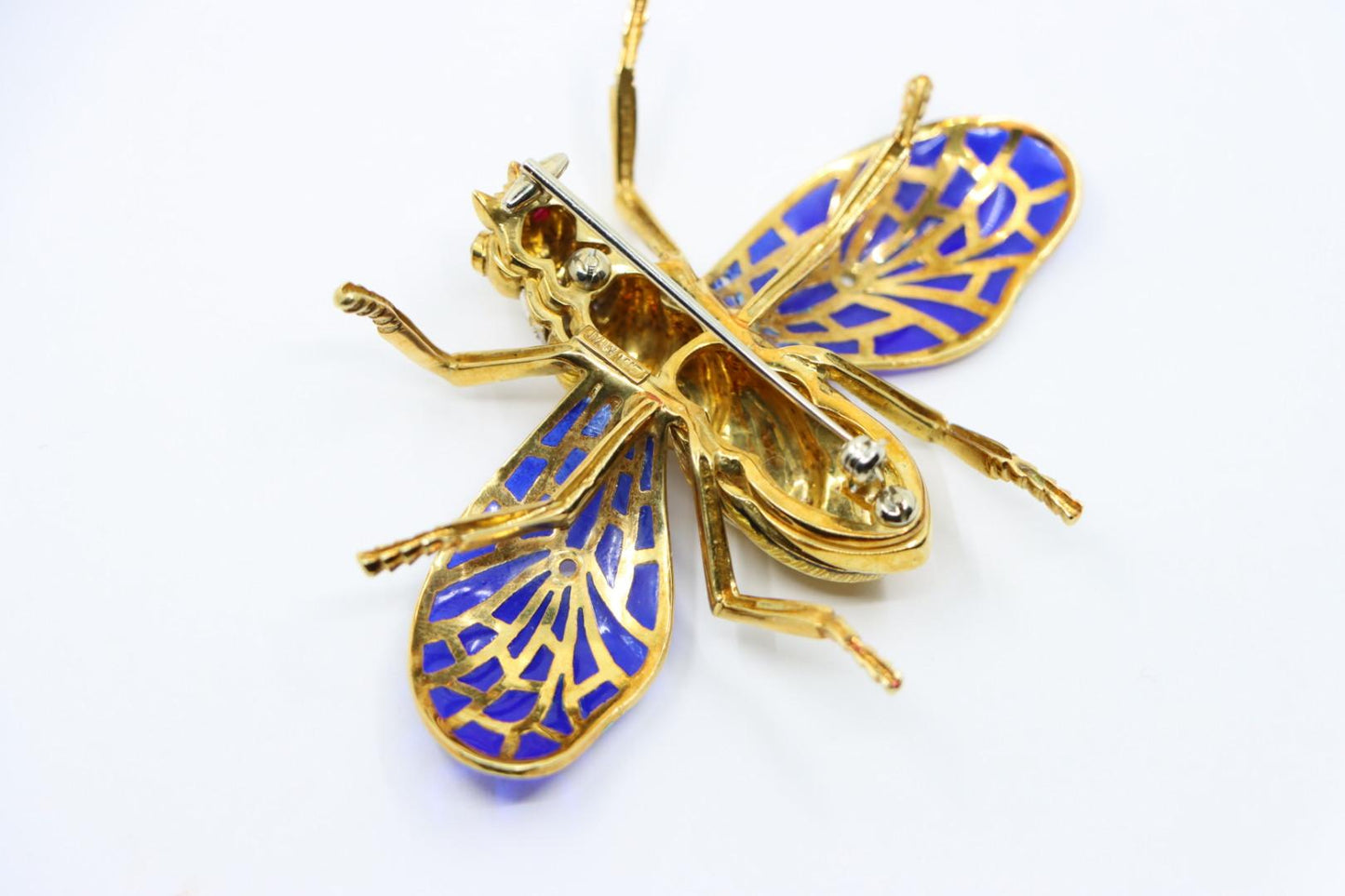 Vintage 18K Gold Diamond Enamel Bee Brooch Pin