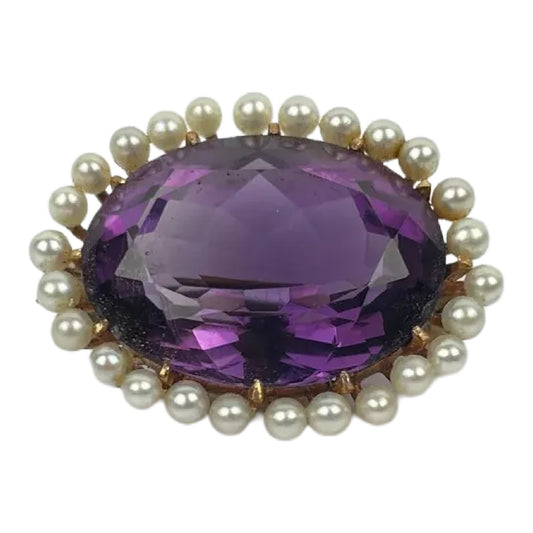 Victorian 14k Gold Amethyst Pearl Brooch Pin