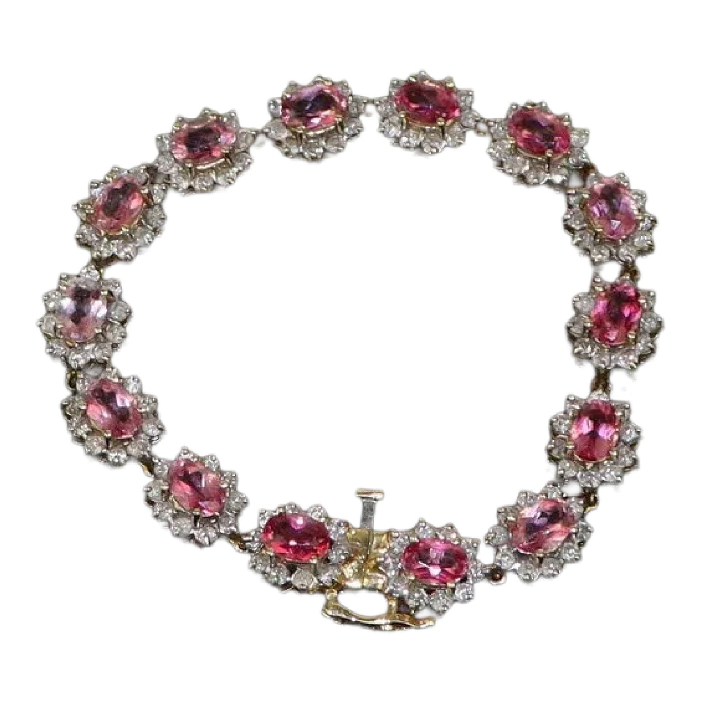 Vintage 14K Gold Pink Topaz Diamonds Bracelet