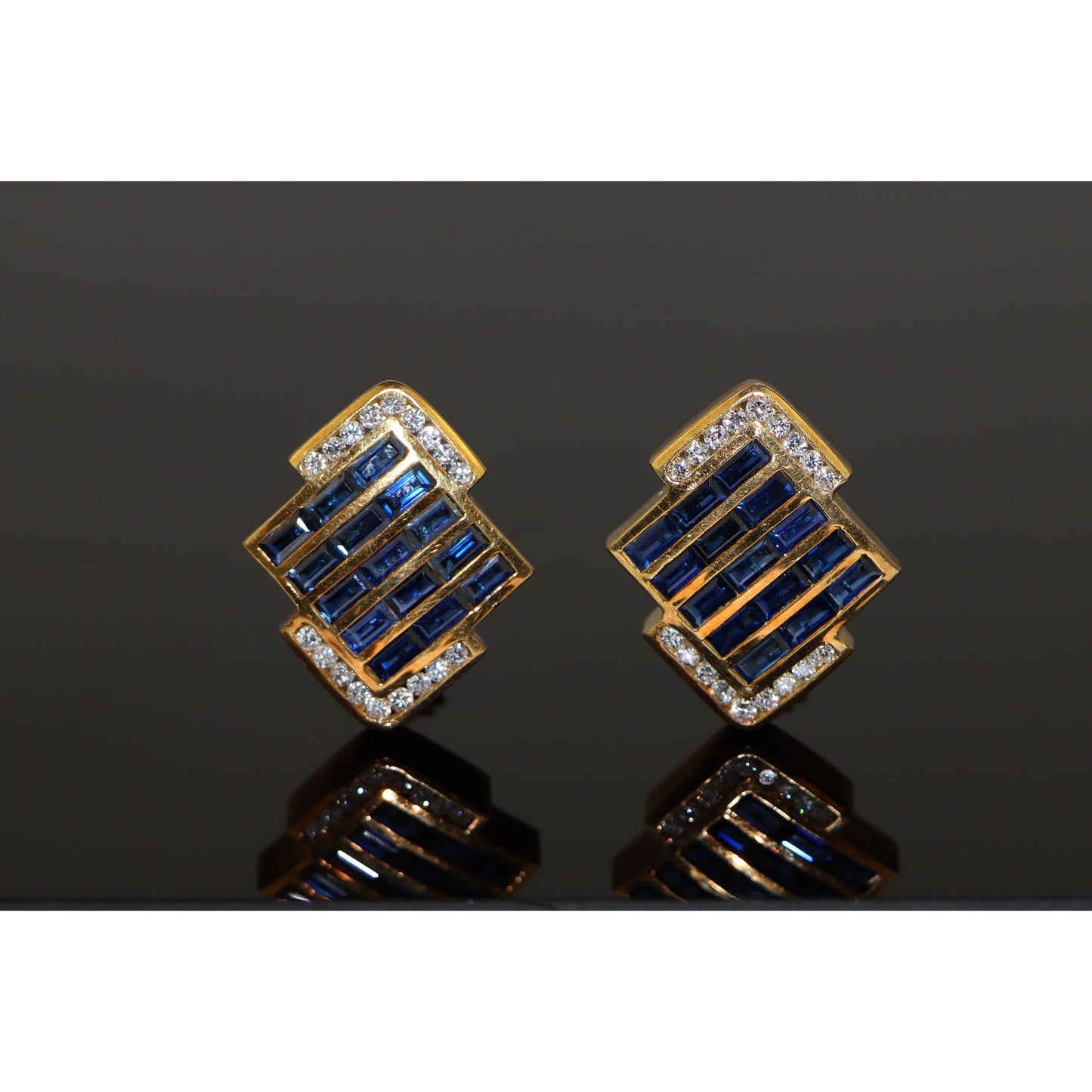 Charles Krypell Pair of Sapphire and Diamond Earrings