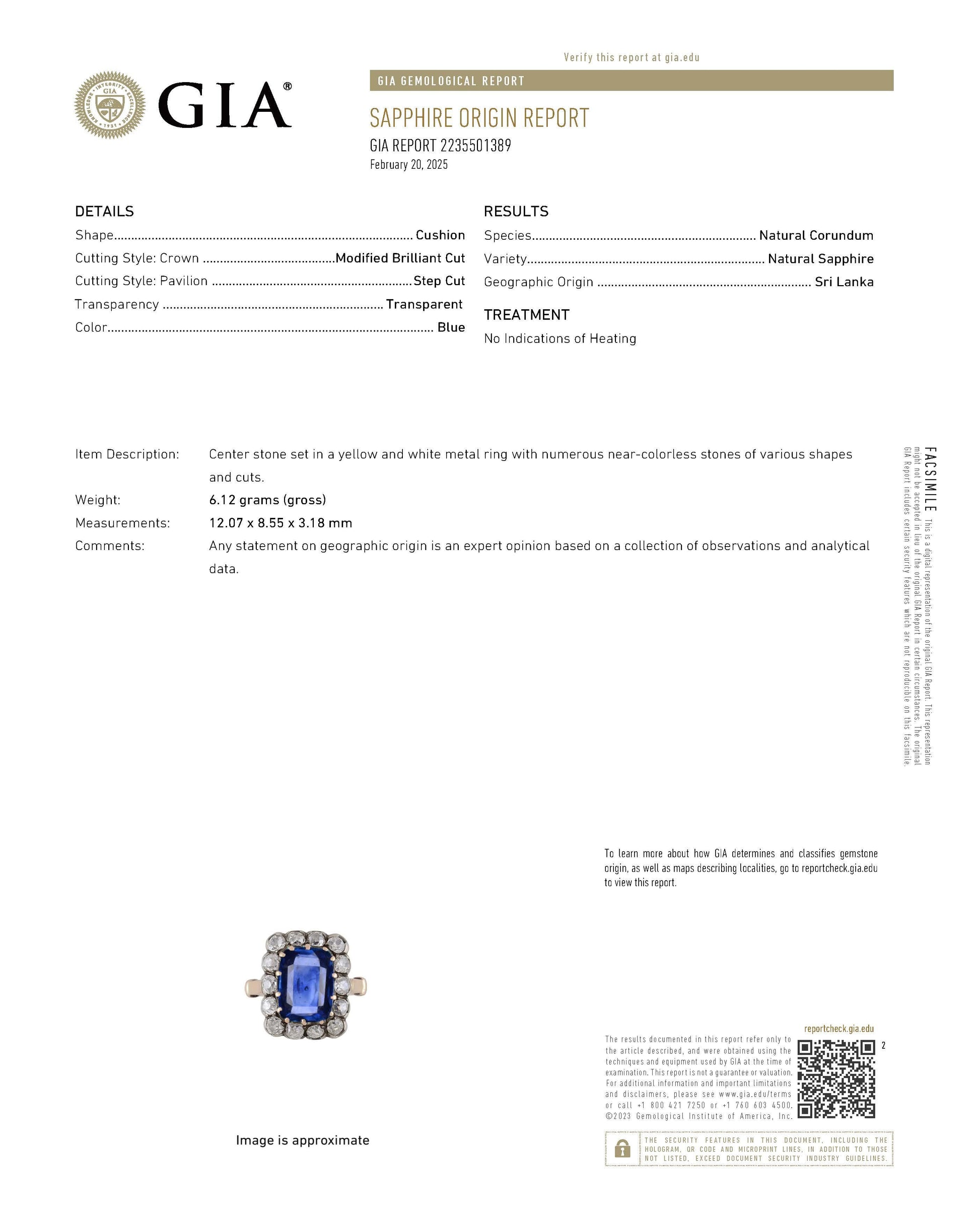 Antique 14K Gold Cushion Cut Sapphire Diamond Ring