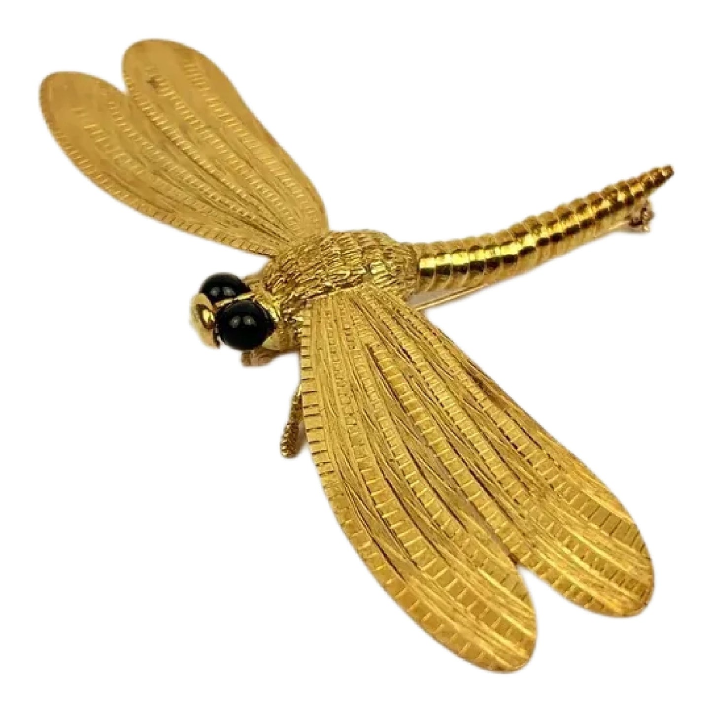 Cellino 18k Gold Black Onyx Dragon Fly Brooch Pin Pendant