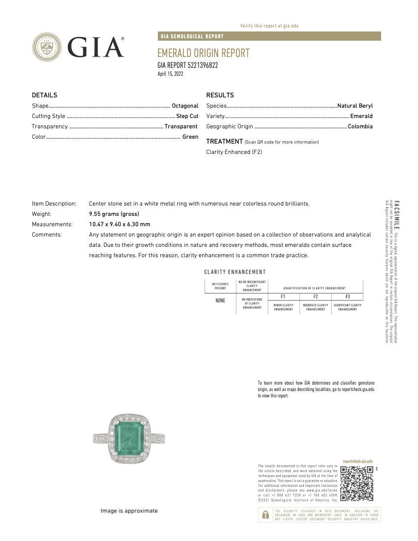 GIA Certified 4.29 Carat Colombian Emerald Diamond 18K White Gold Ring