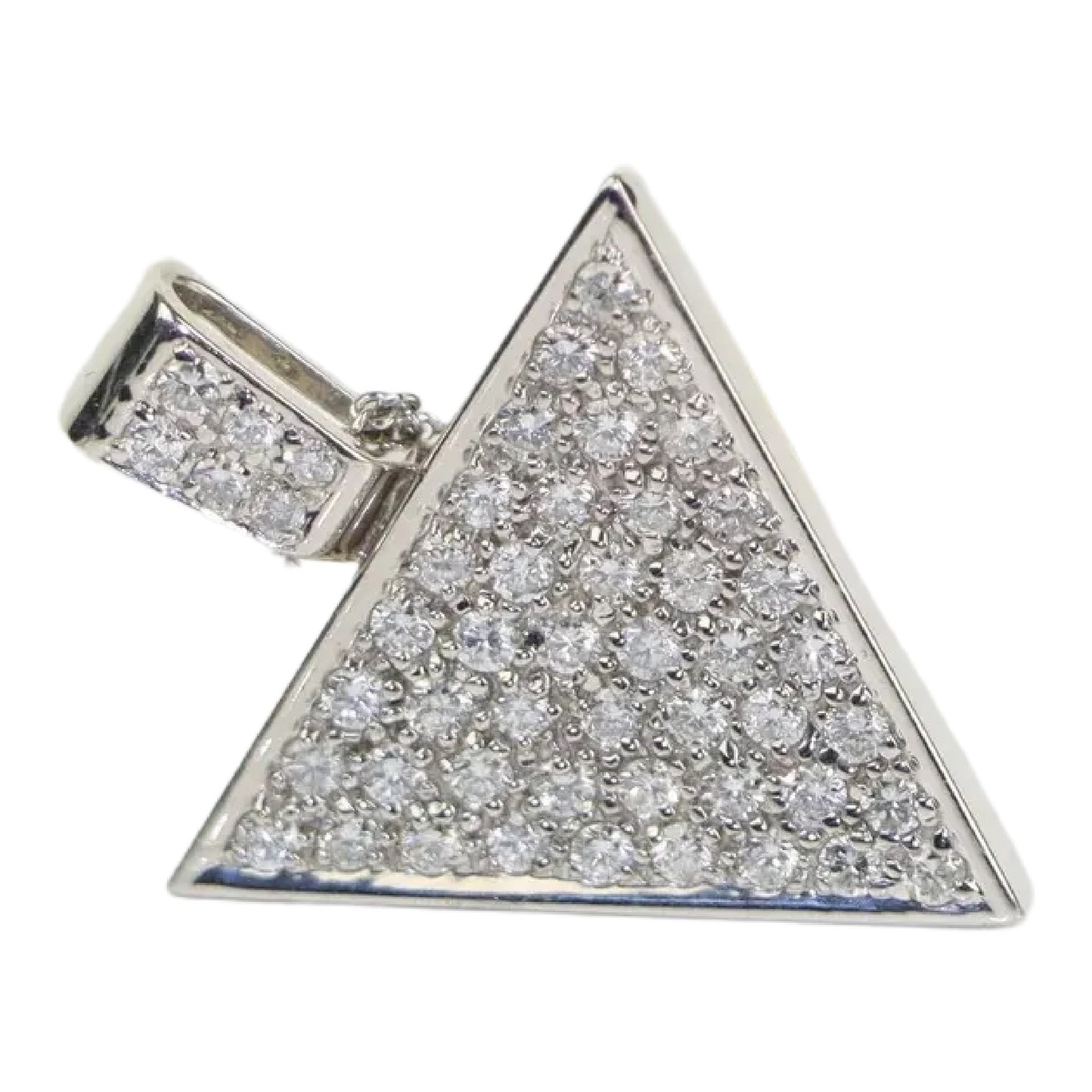 Vintage 14K White Gold 1.53 Carat Diamond Pave Triangle Pendant Necklace