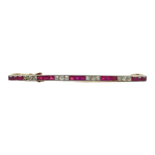 Lacloche Frères 18k Gold Platinum Ruby Diamond Line Brooch