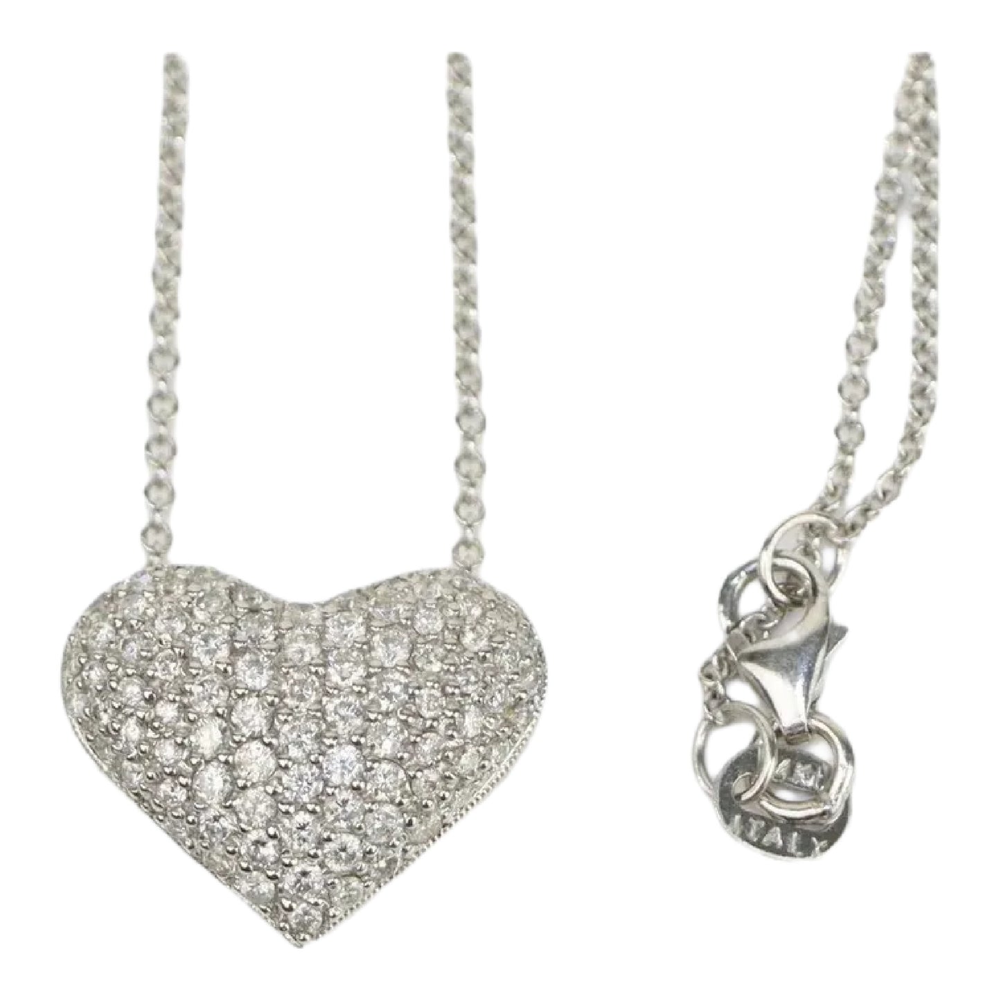 18K White Gold Diamond Pave Heart Pendant Necklace